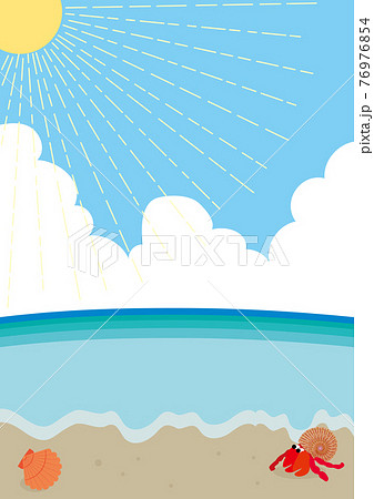 夏の海 入道雲と砂浜の背景素材のイラスト素材