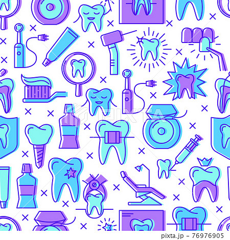 Stomatology seamless pattern in colored line style Stomatology seamless pattern in colored line style 76976905