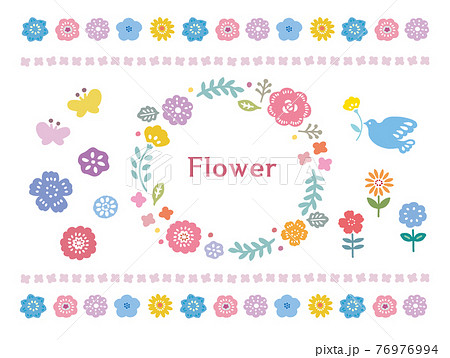 かわいい花のフレームセット かわいい花のフレームセット 76976994