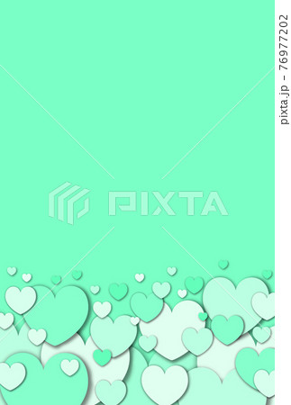 ハート素材 パステル調の緑色ハートが下から湧き上がるイメージ 縦 他色有り 76977202