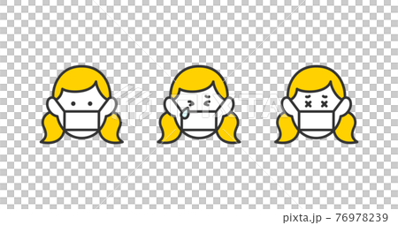 Facial expression pattern illustration set of a girl wearing a mask Vector material 76978239