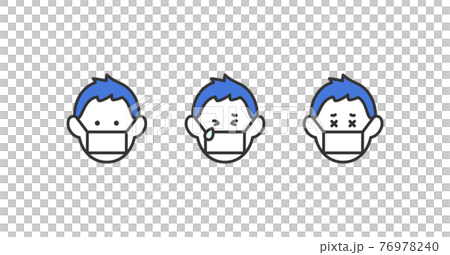 Facial expression pattern illustration set of boy wearing a mask Vector material 76978240