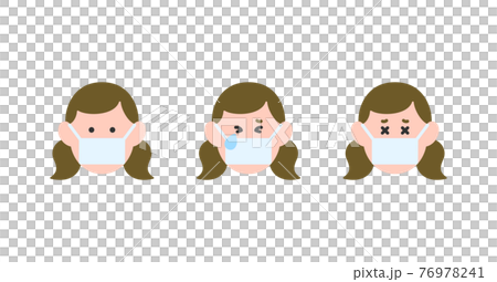 Facial expression pattern illustration set of a girl wearing a mask Vector material 76978241