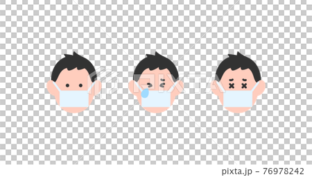 Facial expression pattern illustration set of boy wearing a mask Vector material 76978242
