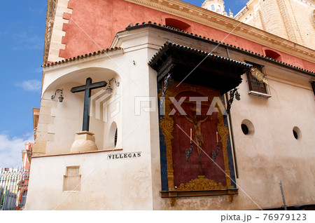 Historic buildings and monuments of Seville, Spain. hands. Statue. Iglesia Colegial Salvador 76979123