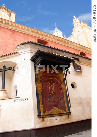 Historic buildings and monuments of Seville, Spain. hands. Statue. Iglesia Colegial Salvador 76979125