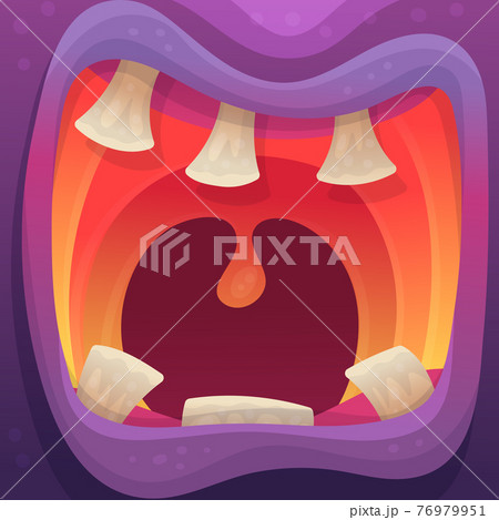 Wide open mouth with a huge jaws, flat cartoon vector illustration isolated. 76979951