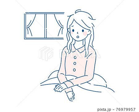 寝起きが悪い・倦怠感・不眠症の女性イラストのイラスト素材 [76979957] - PIXTA