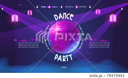 Dance party cartoon landing page with disco ball 76979991