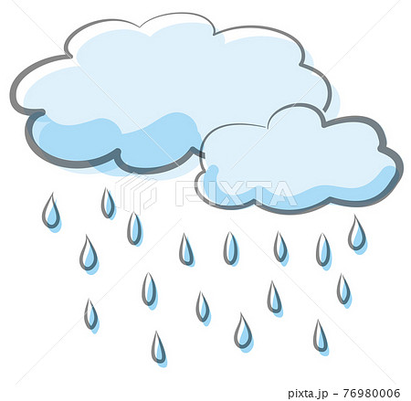 手描き水彩風の雨雲と雨粒のイラスト 白背景のイラスト素材