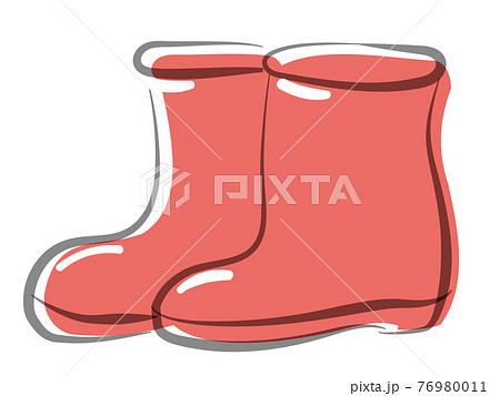 手描き水彩風の赤い長靴のンイラスト 白背景のイラスト素材
