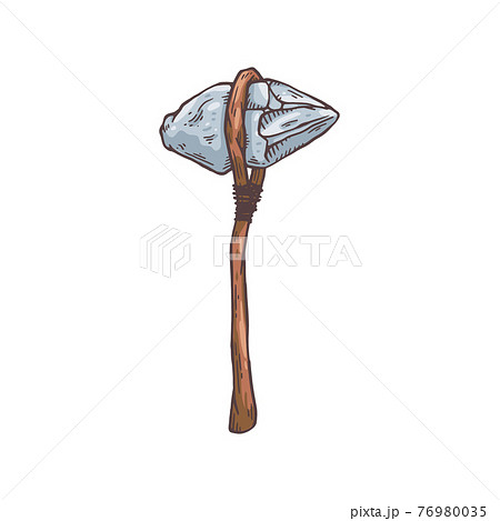 Prehistoric caveman stone hammer tool, hand drawn vector illustration isolated. Prehistoric caveman stone hammer tool, hand drawn vector illustration isolated. 76980035