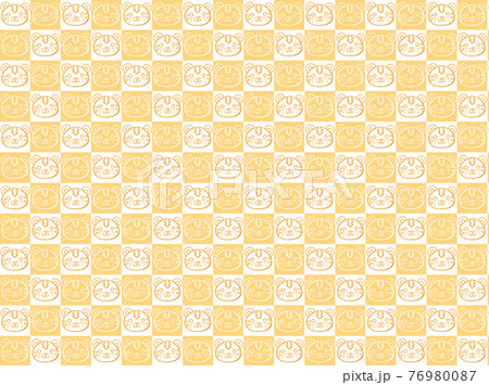 年賀状にも使える寅の線画が描かれたチェックパターン柄【黄・白色】 76980087