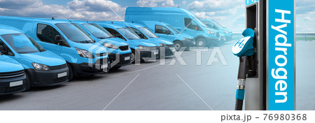 Hydrogen filling station with blue vans Hydrogen filling station with blue vans 76980368