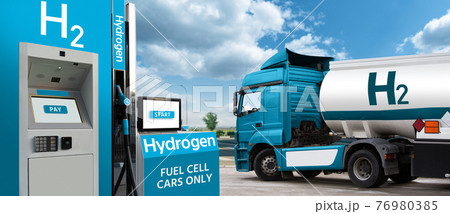 Truck with hydrogen fuel tank trailer Truck with hydrogen fuel tank trailer 76980385