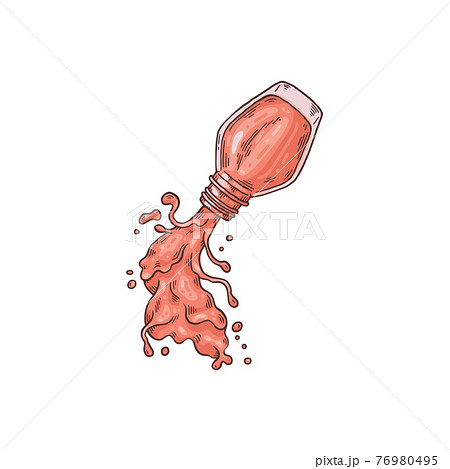 Nail enamel flowing out of glass bottle, sketch vector illustration isolated. 76980495