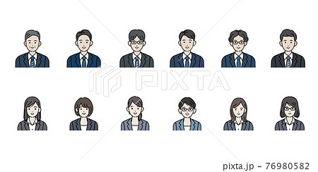 スーツ姿の男女 人々 会社員 アイコンセットのイラスト素材