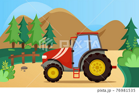 Farming and agriculture background with tractor. Agricultural transport for plowing fields 76981535