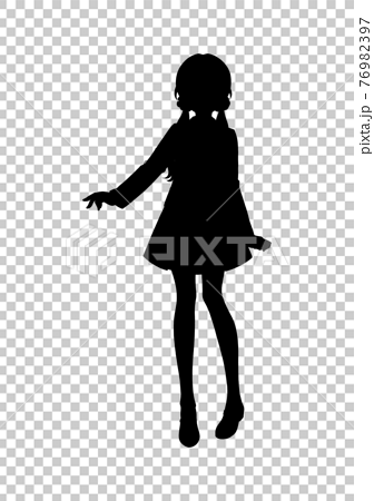 アニメ風の女の子のシルエットイラストのイラスト素材