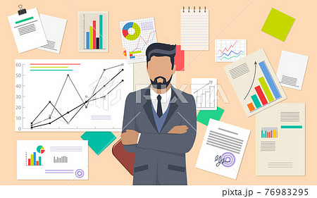 Successful business project presentation, company strategy planning, statistics indicators analysis 76983295