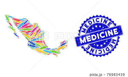 Scratched Medicine Stamp Seal and Mexico Map Multicolored Mosaic of Syringe Items Scratched Medicine Stamp Seal and Mexico Map Multicolored Mosaic of Syringe Items 76983439