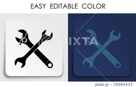 Crossed wrenches for car repair icon on paper square sticker with shadow. Maintenance of technical condition of car. Mobile app button. Vector Crossed wrenches for car repair icon on paper square sticker with shadow. Maintenance of technical condition of car. Mobile app button. Vector 76984433