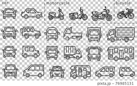 Car, motorcycle and bicycle icon set (handwritten wind line drawing) classification version Car, motorcycle and bicycle icon set (handwritten wind line drawing) classification version 76985131