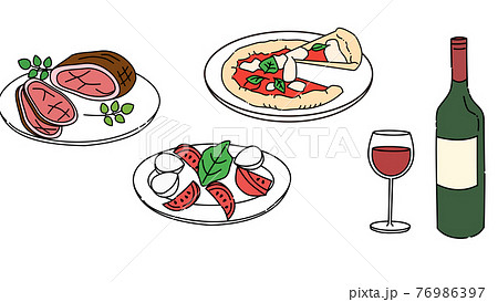 Roast beef, caprese, pizza, wine, set 76986397