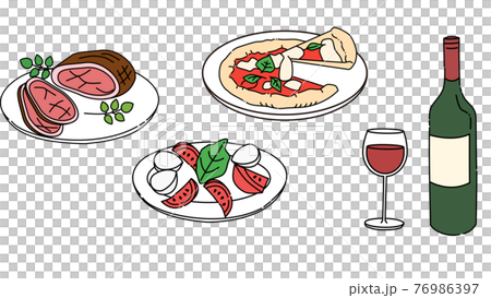 Roast beef, caprese, pizza, wine, set 76986397