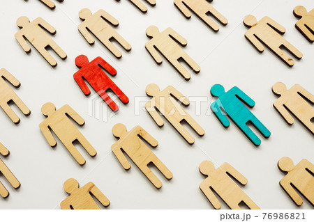 Inclusion and diversity concept. Figures with red and blue ones. 76986821