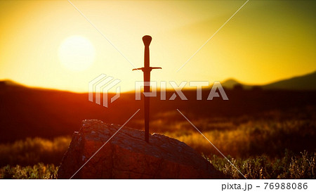 famous sword excalibur of King Arthur in the rock famous sword excalibur of King Arthur in the rock 76988086