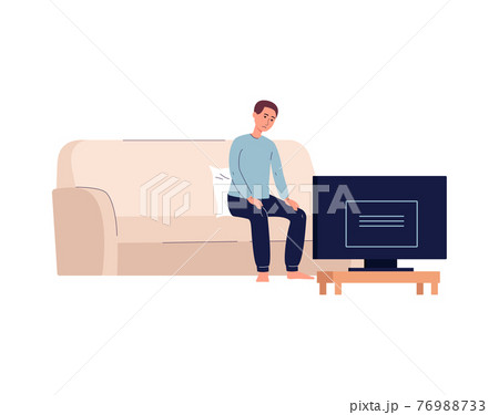 Lonely miserable man alone in front of TV, flat vector illustration isolated. Lonely miserable man alone in front of TV, flat vector illustration isolated. 76988733