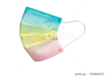 Side view of rainbow color disposable face mask isolated on white background 76988955