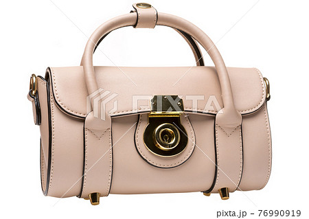 beige female bag on white background, picture with details, close-up 76990919