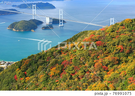 【愛媛県】来島海峡大橋と紅葉 76991075