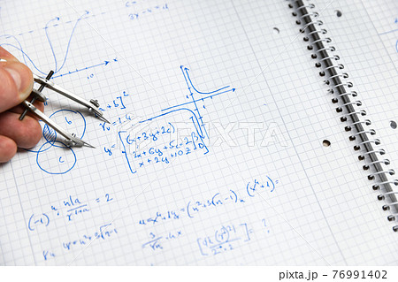 Math handwriting in notebook closeup Math handwriting in notebook closeup 76991402