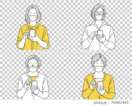 人物 イラスト 女性 セット 正面 スマホ 操作する シニア マスク 人物 イラスト 女性 セット 正面 スマホ 操作する シニア マスク 76991405