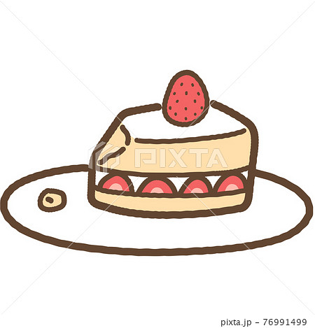 シンプルで可愛い手描きのイチゴショートケーキ 主線ありのイラスト素材