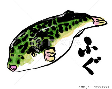 水彩画風のふぐと墨文字のイラスト素材 水彩画風のふぐと墨文字のイラスト素材