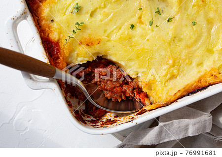 Traditional British dish Shepherd's pie casserole from above 76991681