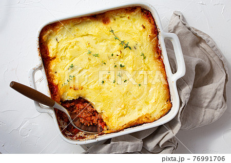 Traditional British dish Shepherd's pie casserole from above 76991706