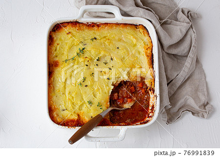 Traditional British dish Shepherd's pie casserole from above 76991839