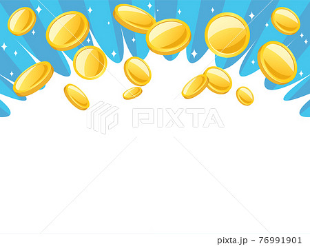勢いよく飛び出して輝くコインのイラスト背景 青色の背景 4 3のイラスト素材