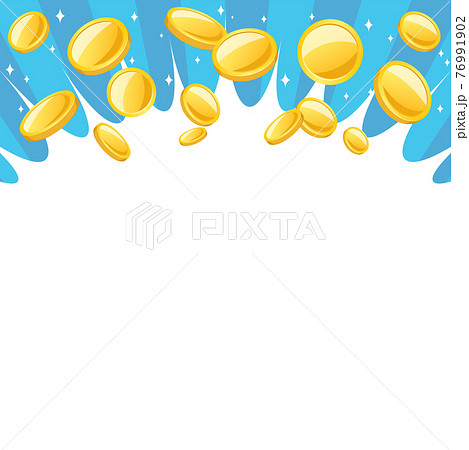 勢いよく飛び出して輝くコインのイラスト背景 青色の背景 1 1のイラスト素材