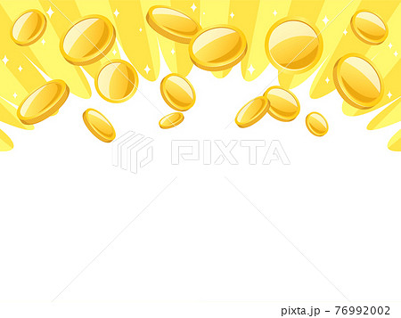 勢いよく飛び出して輝くコインのイラスト背景 黄色の背景 4 3のイラスト素材