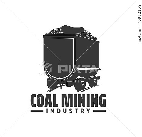 Coal mining industry icon, vector mine trolley 76992108