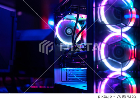 Top-end system unit for gaming computer close up. Top-end system unit for gaming computer close up. 76994255