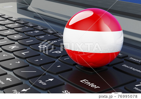 Austrian flag on laptop keyboard. Online business, education, shopping in Austria concept. 3D rendering Austrian flag on laptop keyboard. Online business, education, shopping in Austria concept. 3D rendering 76995078