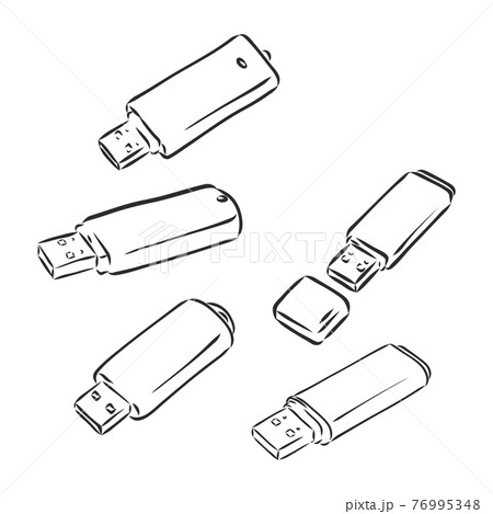 USB flash drive. Isolated object on a white background. Vector cartoon illustration. Hand-drawn style. 76995348