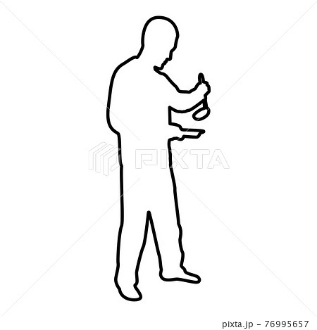 Man with saucepan scoop ladle Kitchen utensil  76995657